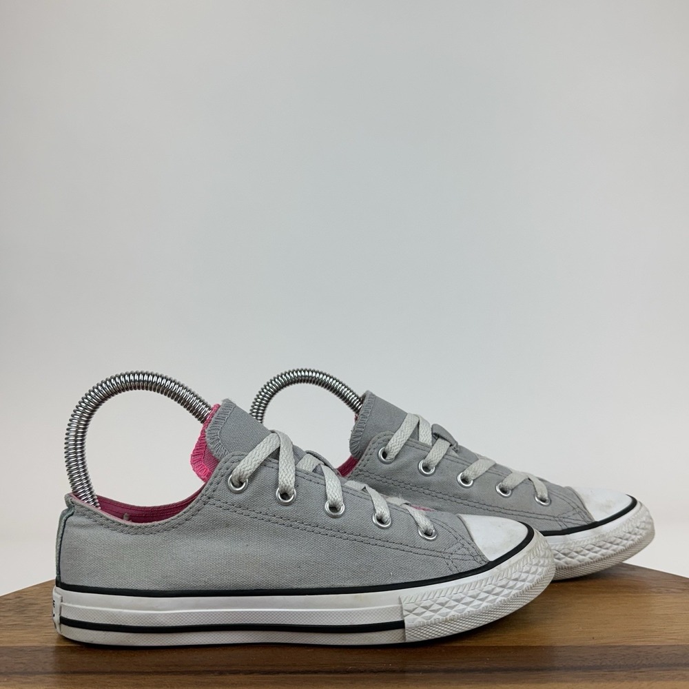 Big Kids Girls Converse CTAS Double Tongue Gray Pink Low Sneakers Shoes Size 3 Y